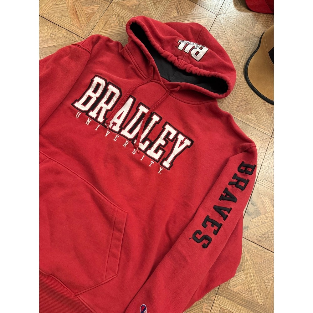 Champion Bradley University Braves Hoodie Red Mens‎ XL Embroidered Sweatshirt 9